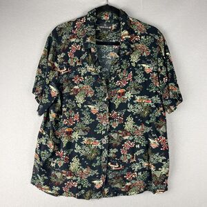 Vintage Carole Little Printed Top Womens 1X Button Up Crinkle Floral Pagoda